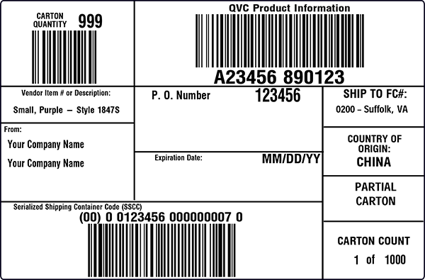 QVC US Master Carton Label